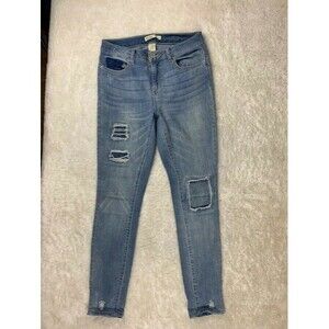 Mudd Size 7 Womens Jeans Skinny Med Wash Stretch Mid Rise Rip Torn Distressed